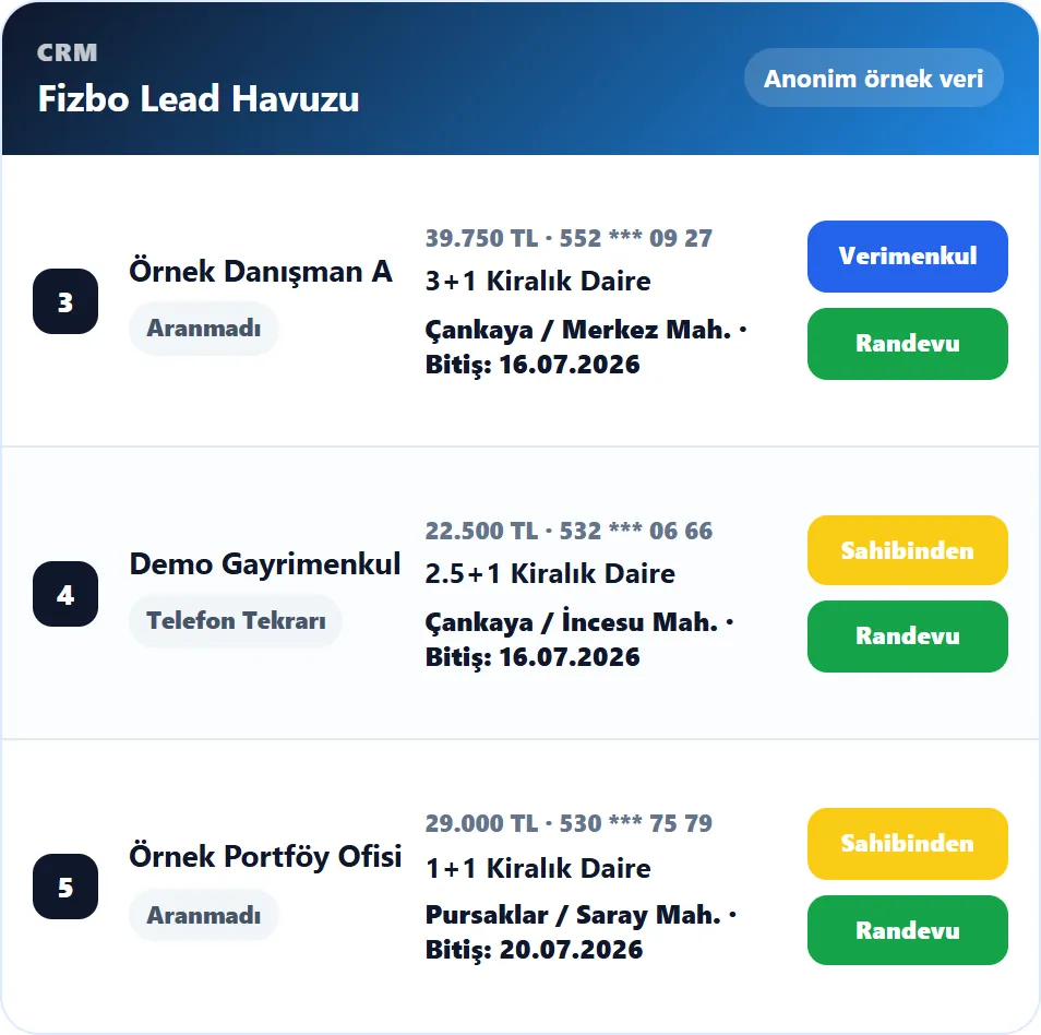 Verimenkul gayrimenkul danışmanı programı fizbo takip ekranı